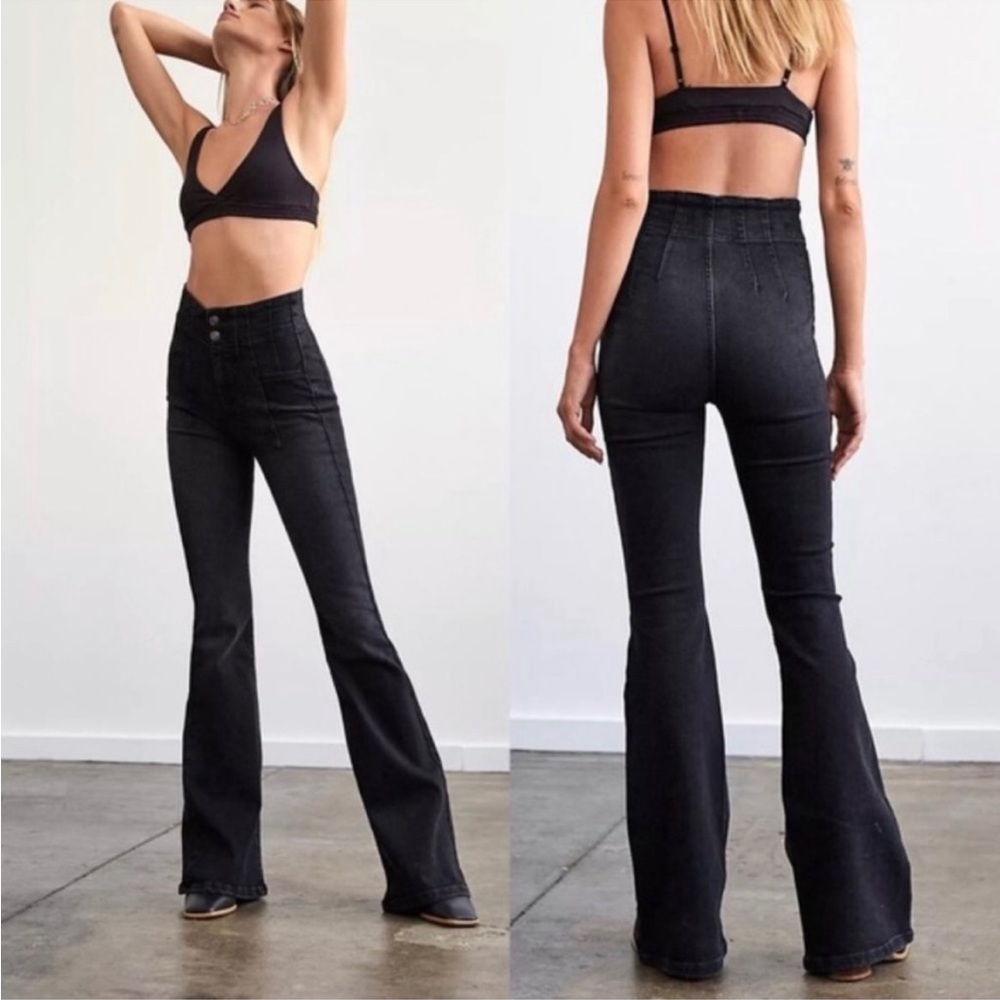 Free People High-Rise Black Flare Jeans